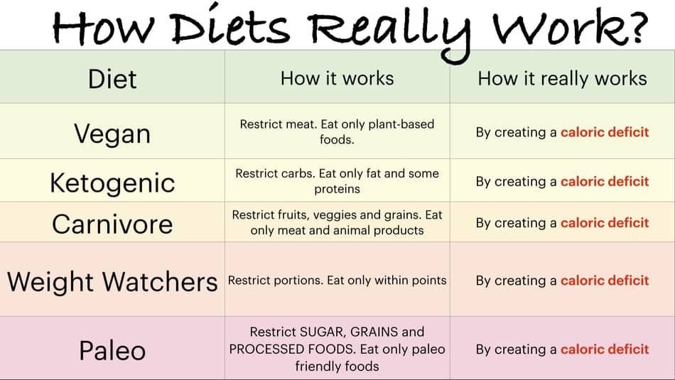 photo of different diets in a table