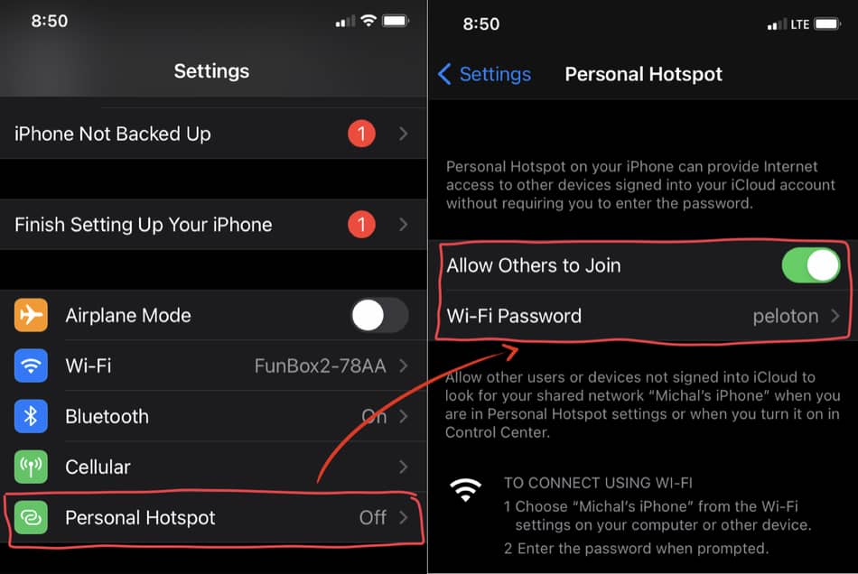 turn on personal hotspot for peloton