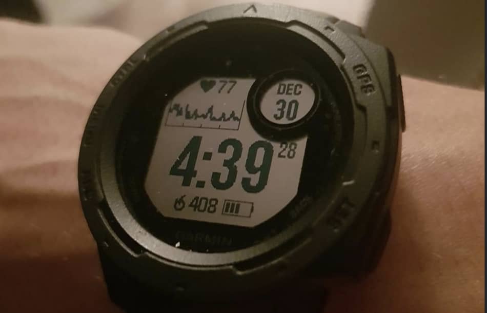 Garmin watch showing calories burned from peloton Tabata class