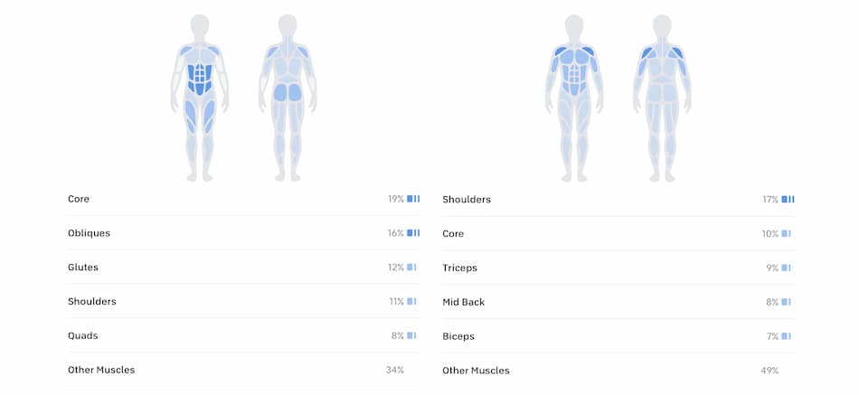 picture from peloton app that illustrates muscles worked during a class