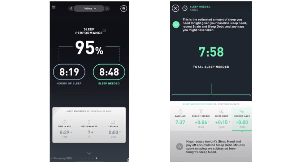 photo of whoop sleep performance chart